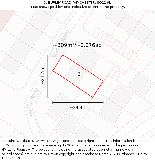 3, BURLEY ROAD, WINCHESTER, SO22 6LJ: Plot and title map