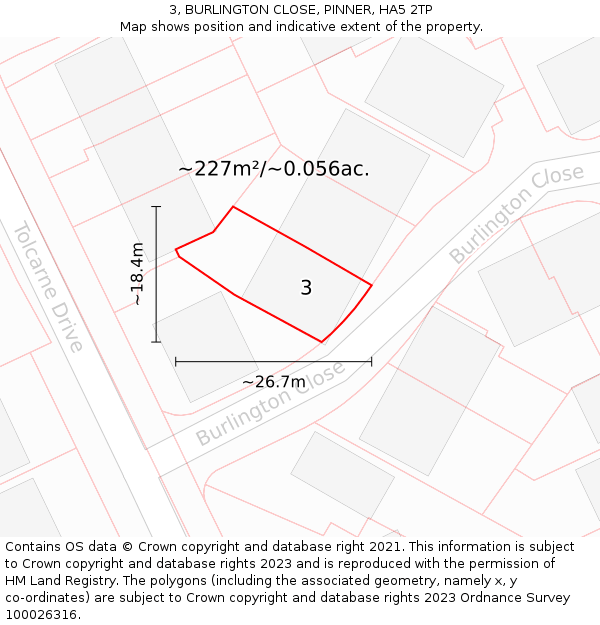 3, BURLINGTON CLOSE, PINNER, HA5 2TP: Plot and title map