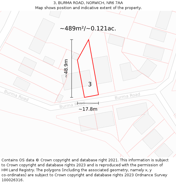 3, BURMA ROAD, NORWICH, NR6 7AA: Plot and title map