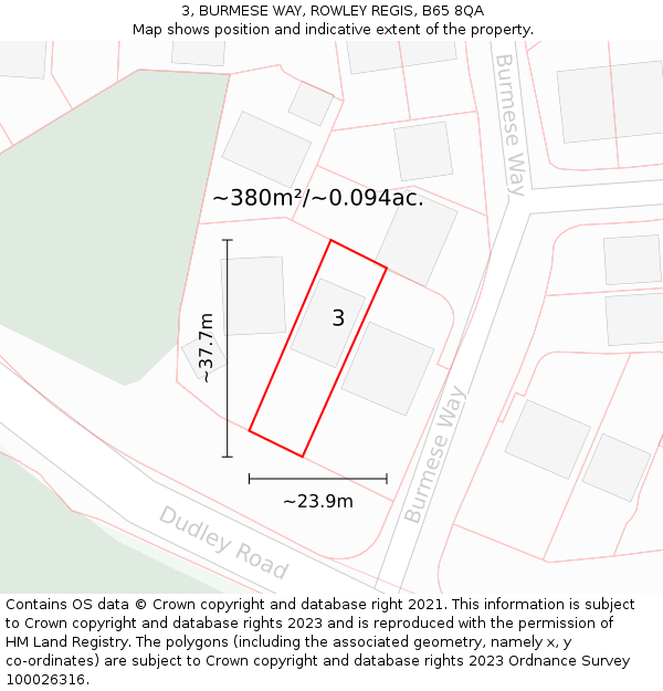 3, BURMESE WAY, ROWLEY REGIS, B65 8QA: Plot and title map