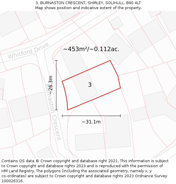 3, BURNASTON CRESCENT, SHIRLEY, SOLIHULL, B90 4LT: Plot and title map