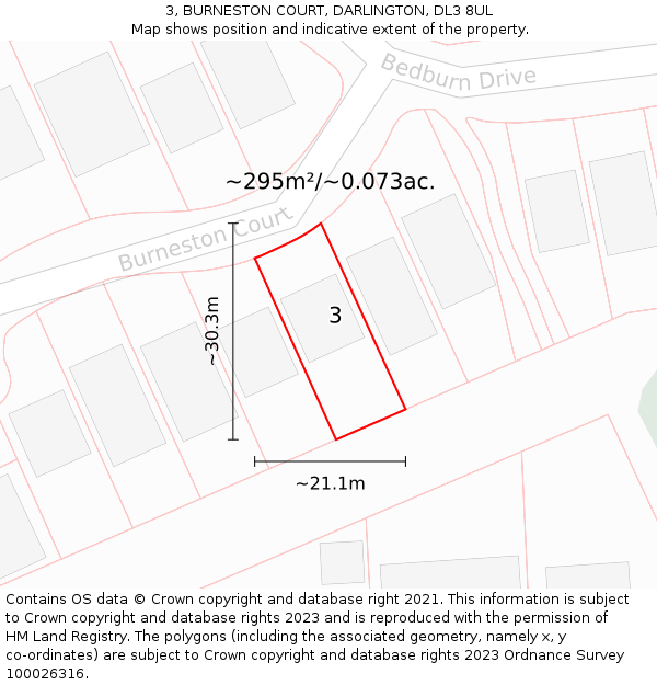 3, BURNESTON COURT, DARLINGTON, DL3 8UL: Plot and title map