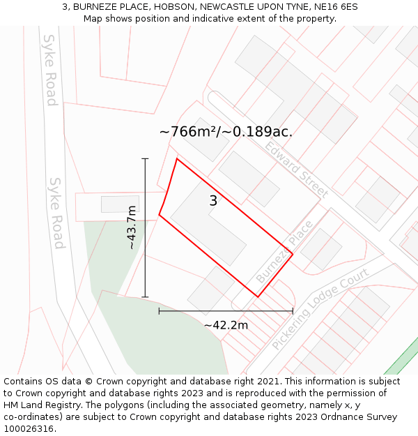 3, BURNEZE PLACE, HOBSON, NEWCASTLE UPON TYNE, NE16 6ES: Plot and title map