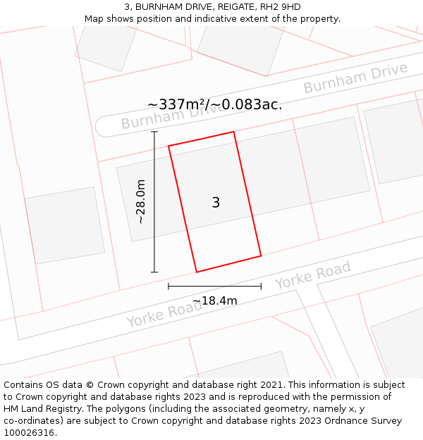 3, BURNHAM DRIVE, REIGATE, RH2 9HD: Plot and title map