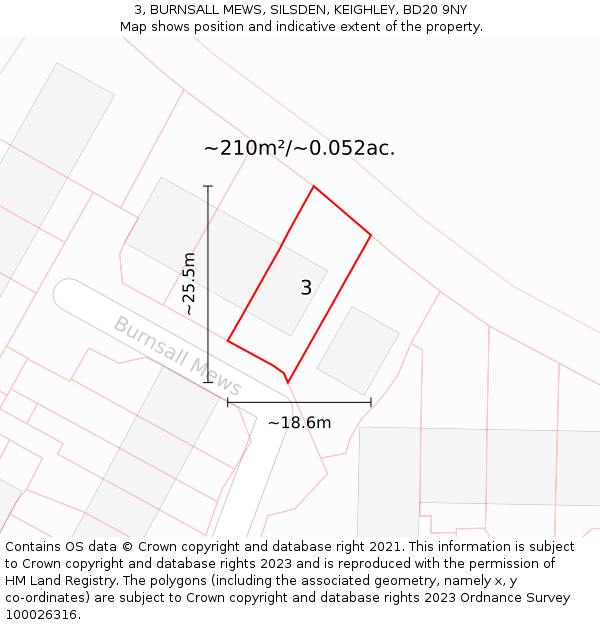 3, BURNSALL MEWS, SILSDEN, KEIGHLEY, BD20 9NY: Plot and title map