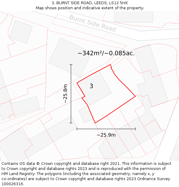 3, BURNT SIDE ROAD, LEEDS, LS12 5HX: Plot and title map