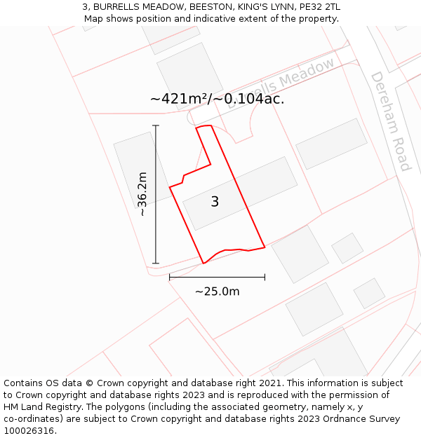 3, BURRELLS MEADOW, BEESTON, KING'S LYNN, PE32 2TL: Plot and title map