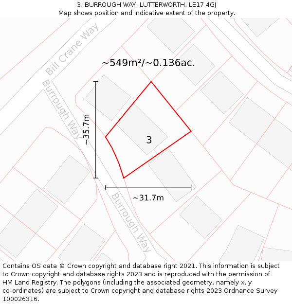 3, BURROUGH WAY, LUTTERWORTH, LE17 4GJ: Plot and title map
