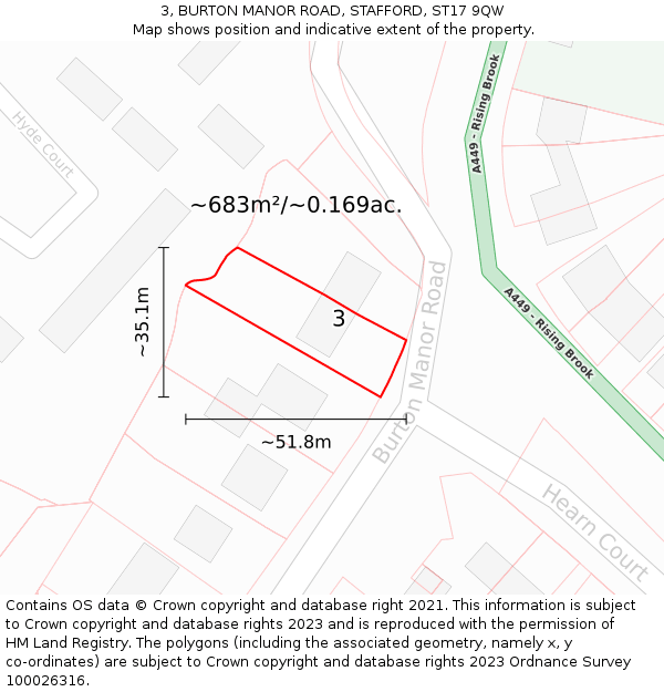 3, BURTON MANOR ROAD, STAFFORD, ST17 9QW: Plot and title map
