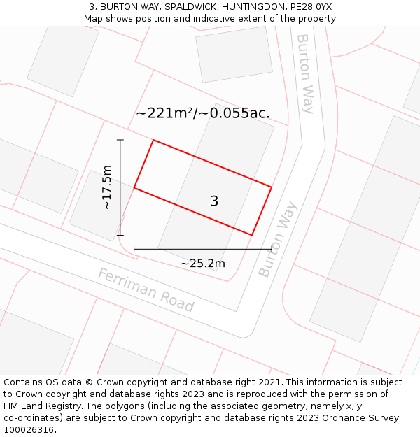 3, BURTON WAY, SPALDWICK, HUNTINGDON, PE28 0YX: Plot and title map