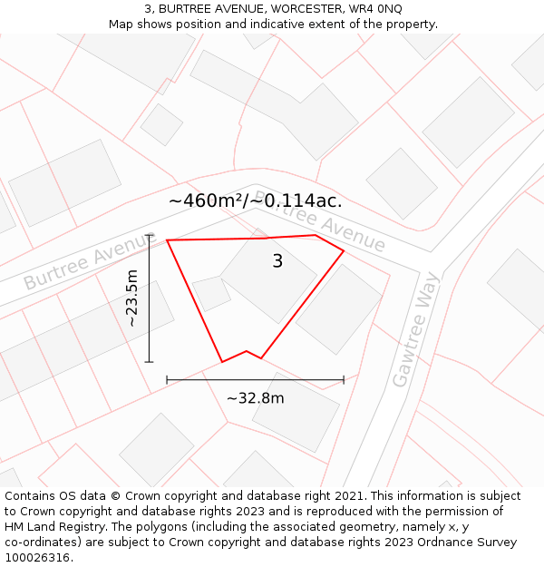 3, BURTREE AVENUE, WORCESTER, WR4 0NQ: Plot and title map