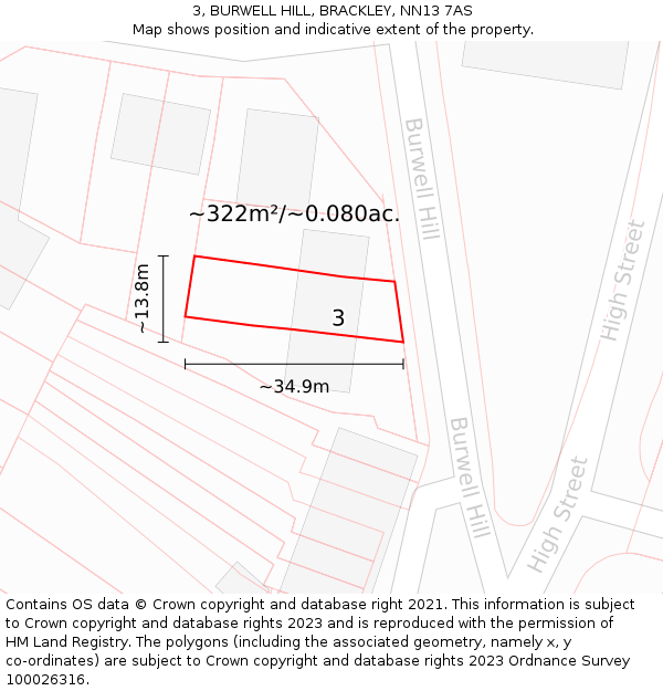 3, BURWELL HILL, BRACKLEY, NN13 7AS: Plot and title map