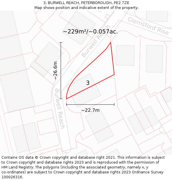 3, BURWELL REACH, PETERBOROUGH, PE2 7ZE: Plot and title map