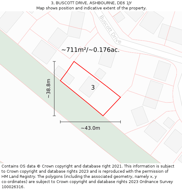 3, BUSCOTT DRIVE, ASHBOURNE, DE6 1JY: Plot and title map