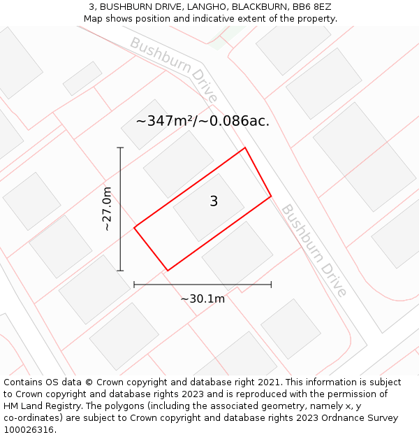 3, BUSHBURN DRIVE, LANGHO, BLACKBURN, BB6 8EZ: Plot and title map