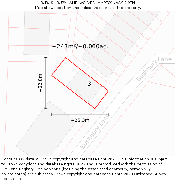 3, BUSHBURY LANE, WOLVERHAMPTON, WV10 9TN: Plot and title map