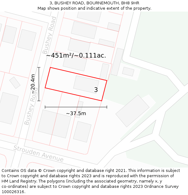 3, BUSHEY ROAD, BOURNEMOUTH, BH8 9HR: Plot and title map