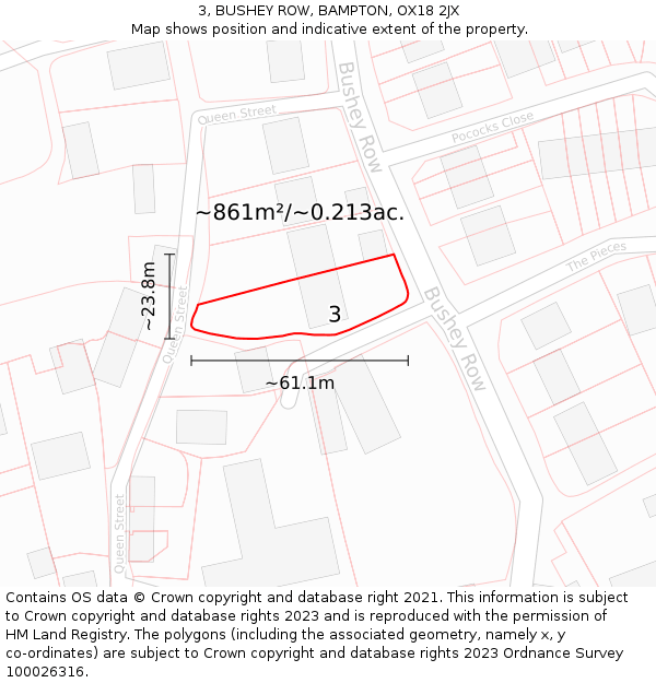 3, BUSHEY ROW, BAMPTON, OX18 2JX: Plot and title map