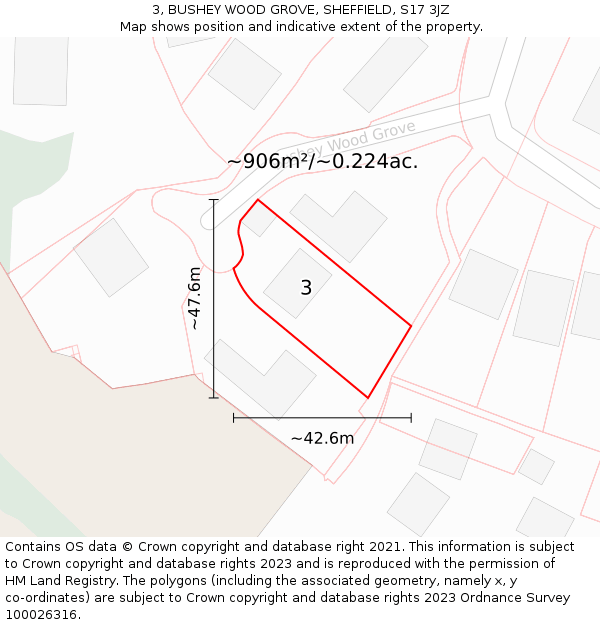 3, BUSHEY WOOD GROVE, SHEFFIELD, S17 3JZ: Plot and title map