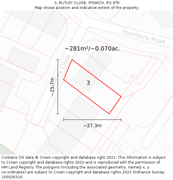 3, BUTLEY CLOSE, IPSWICH, IP2 9TR: Plot and title map