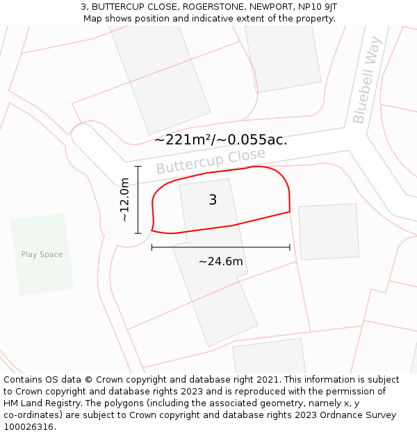 3, BUTTERCUP CLOSE, ROGERSTONE, NEWPORT, NP10 9JT: Plot and title map