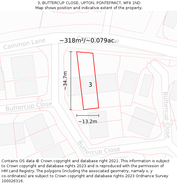 3, BUTTERCUP CLOSE, UPTON, PONTEFRACT, WF9 1ND: Plot and title map