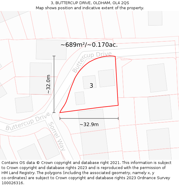 3, BUTTERCUP DRIVE, OLDHAM, OL4 2QS: Plot and title map
