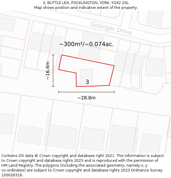 3, BUTTLE LEA, POCKLINGTON, YORK, YO42 2SL: Plot and title map