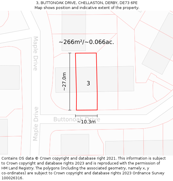3, BUTTONOAK DRIVE, CHELLASTON, DERBY, DE73 6PE: Plot and title map