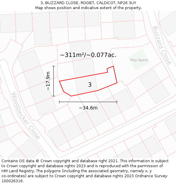 3, BUZZARD CLOSE, ROGIET, CALDICOT, NP26 3UY: Plot and title map