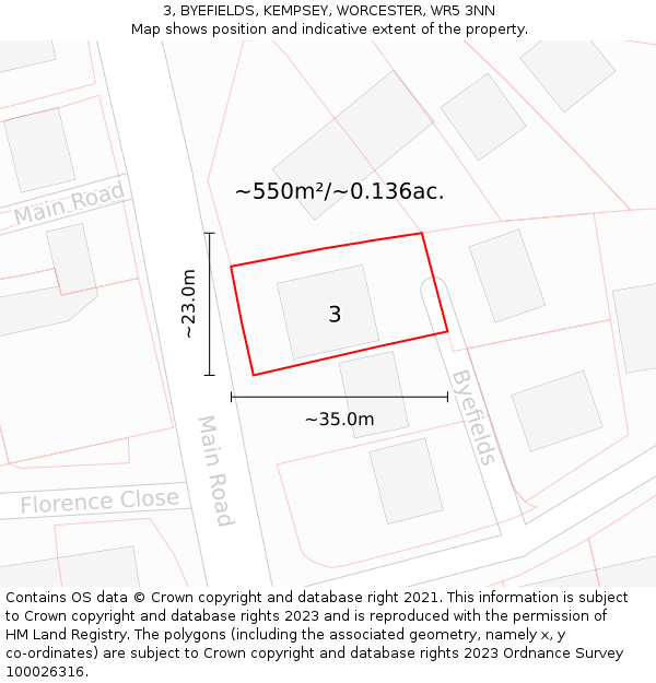 3, BYEFIELDS, KEMPSEY, WORCESTER, WR5 3NN: Plot and title map