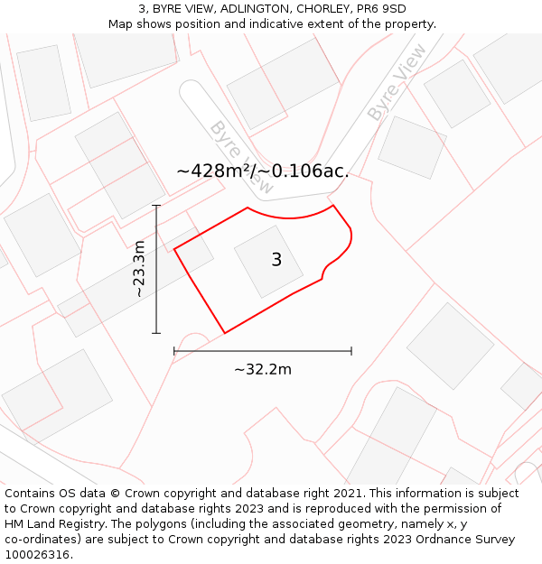 3, BYRE VIEW, ADLINGTON, CHORLEY, PR6 9SD: Plot and title map