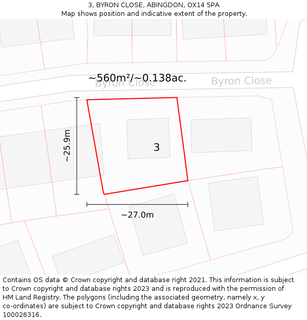 3, BYRON CLOSE, ABINGDON, OX14 5PA: Plot and title map