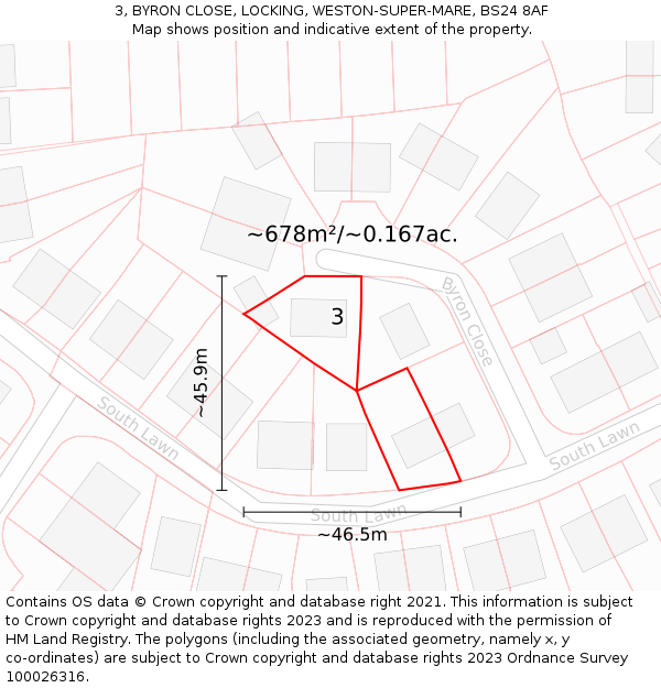 3, BYRON CLOSE, LOCKING, WESTON-SUPER-MARE, BS24 8AF: Plot and title map