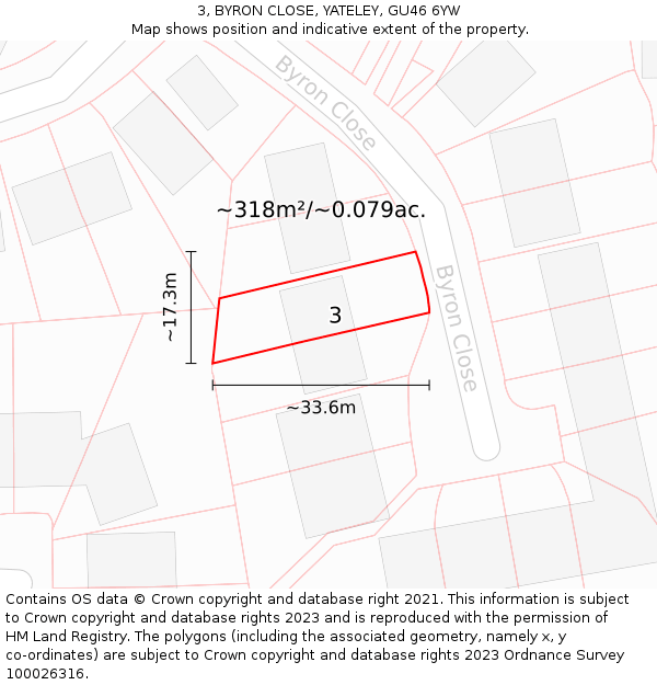 3, BYRON CLOSE, YATELEY, GU46 6YW: Plot and title map