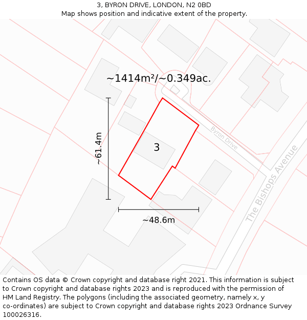 3, BYRON DRIVE, LONDON, N2 0BD: Plot and title map