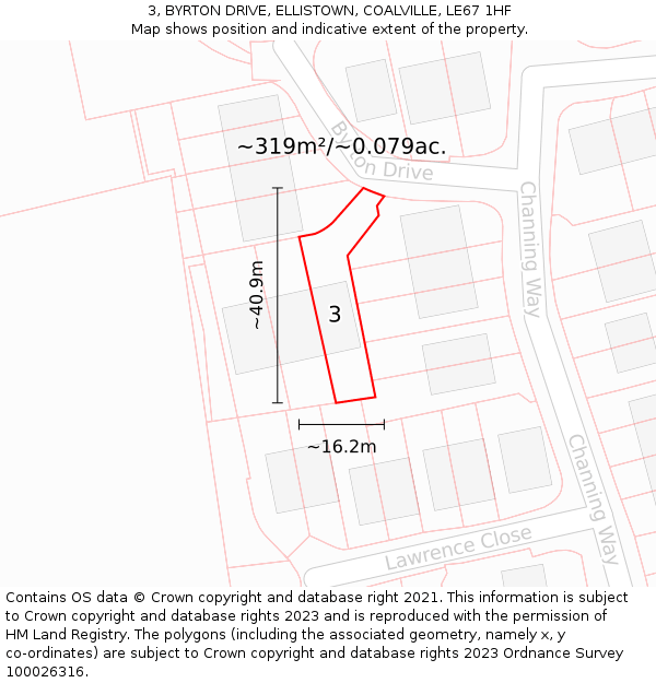 3, BYRTON DRIVE, ELLISTOWN, COALVILLE, LE67 1HF: Plot and title map