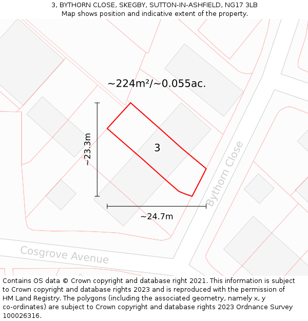 3, BYTHORN CLOSE, SKEGBY, SUTTON-IN-ASHFIELD, NG17 3LB: Plot and title map