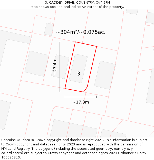 3, CADDEN DRIVE, COVENTRY, CV4 9FN: Plot and title map