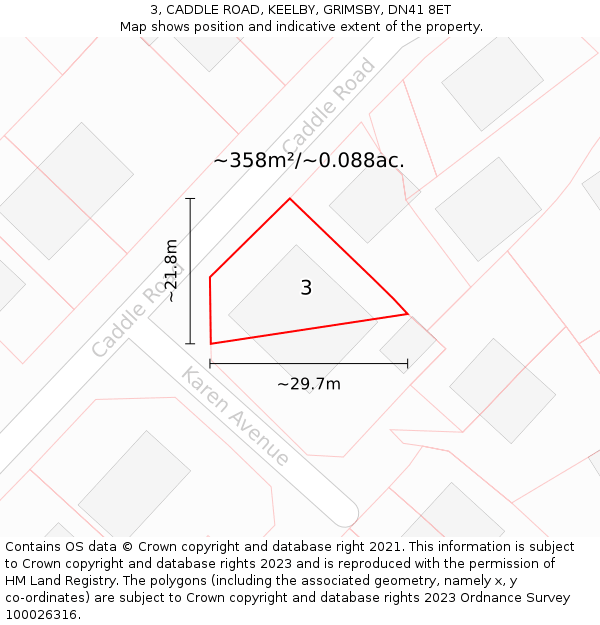 3, CADDLE ROAD, KEELBY, GRIMSBY, DN41 8ET: Plot and title map
