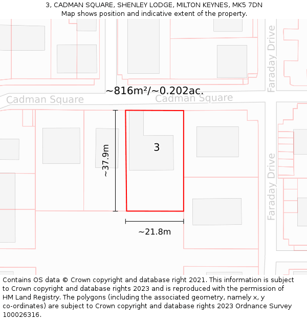 3, CADMAN SQUARE, SHENLEY LODGE, MILTON KEYNES, MK5 7DN: Plot and title map
