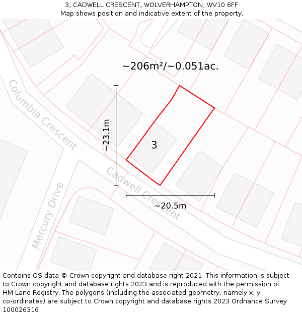 3, CADWELL CRESCENT, WOLVERHAMPTON, WV10 6FF: Plot and title map