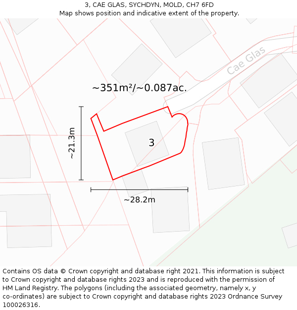 3, CAE GLAS, SYCHDYN, MOLD, CH7 6FD: Plot and title map
