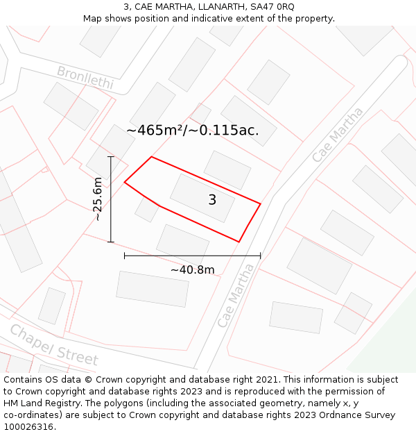 3, CAE MARTHA, LLANARTH, SA47 0RQ: Plot and title map