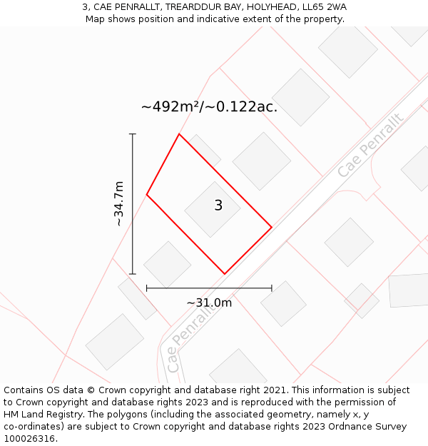 3, CAE PENRALLT, TREARDDUR BAY, HOLYHEAD, LL65 2WA: Plot and title map