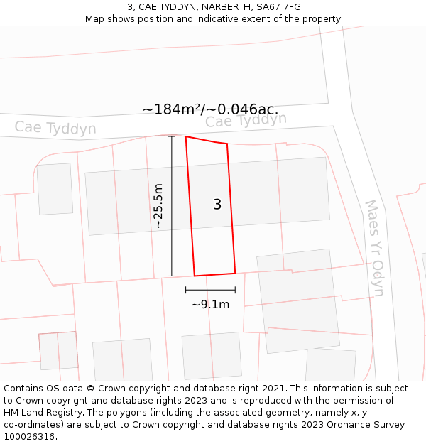 3, CAE TYDDYN, NARBERTH, SA67 7FG: Plot and title map