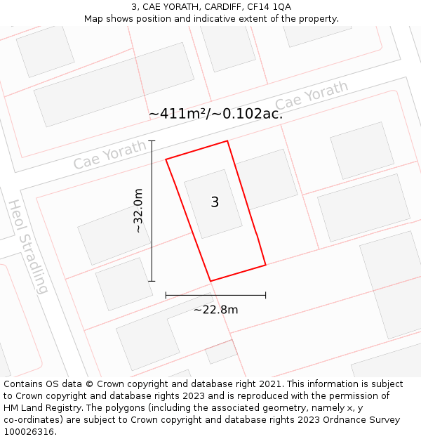 3, CAE YORATH, CARDIFF, CF14 1QA: Plot and title map