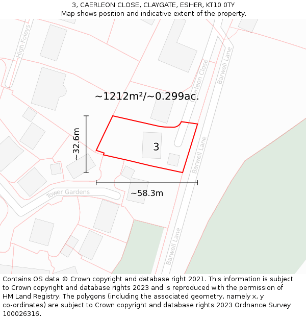 3, CAERLEON CLOSE, CLAYGATE, ESHER, KT10 0TY: Plot and title map