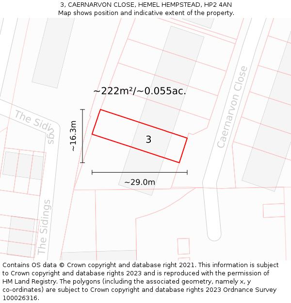 3, CAERNARVON CLOSE, HEMEL HEMPSTEAD, HP2 4AN: Plot and title map