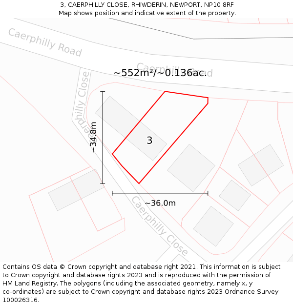 3, CAERPHILLY CLOSE, RHIWDERIN, NEWPORT, NP10 8RF: Plot and title map